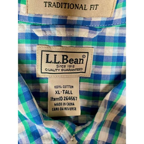 L L Bean Mens Blue/Green Plaid Traditional Fit Short SleeveButton Down Sz XLT - Picture 5 of 5